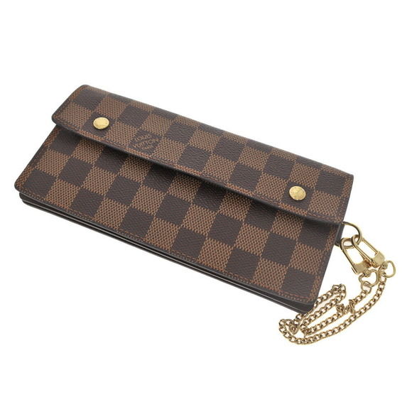 Louis Vuitton Long Wallet Canvas Chain Portefeuille Brown Accordon - Picture 1 of 6